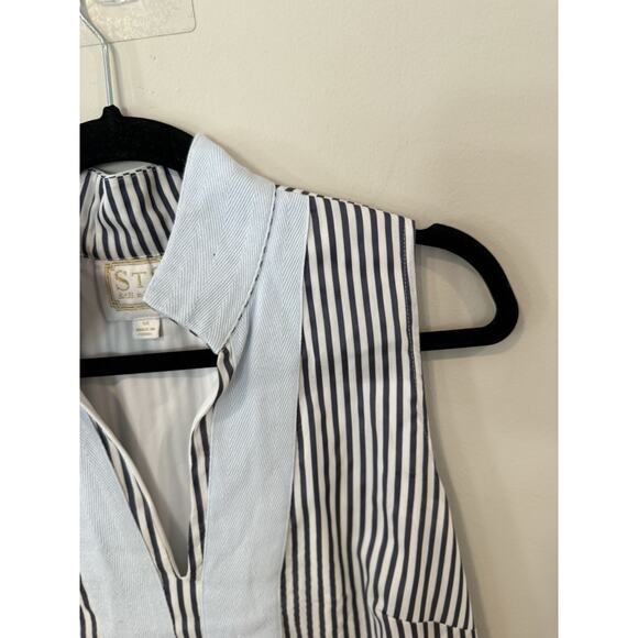 STS Woven Band Collar Split V-Neck Sleeveless Contrast Trim Tunic Shift Dress M - Picture 5 of 13